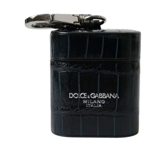 Dolce & Gabbana Black Crocodile Leather Silver Metal Logo Airpods Case